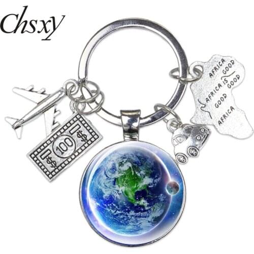 Creative Earth Aircraft Money Car Map Charms Keychain Holder Travel Key Chains Key Rings for Car Bag Glass Cabochon DIY Jewelry