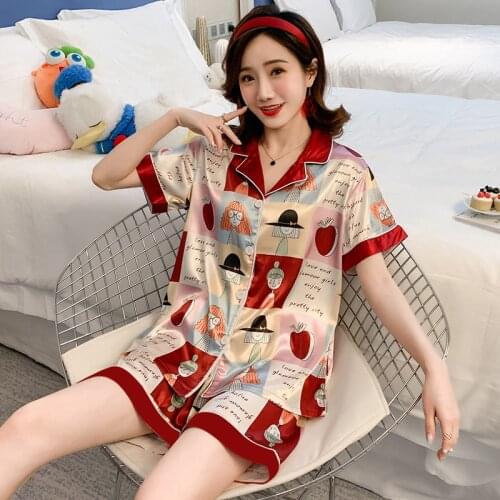 Summer Girls Nightdress sexy sleepwear Female Sleepshirt Sexy Lingerie silk sleepwear women Print Sleepshirt Plus Size Nightgown