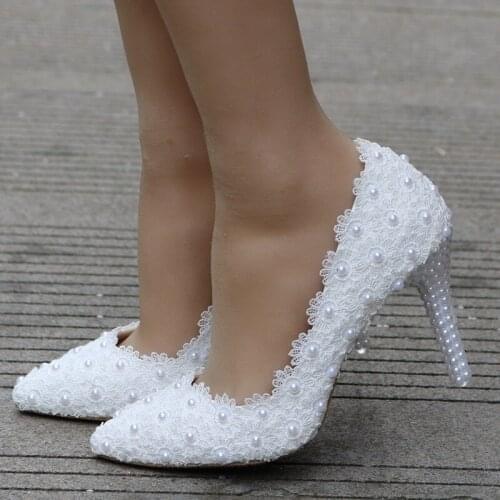 Hot Selling Women Shoes Pumps Dress Lace Pointed Toe Thin Heels 9.5CM Sexy High Heels Shoes Womens Wedding Shoes