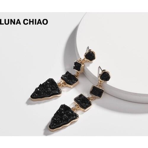 LUNA CHIAO Fashion Gold Plating Mulitple Triangle Irregular Shape Resin Druzy Stone Drop Earrings