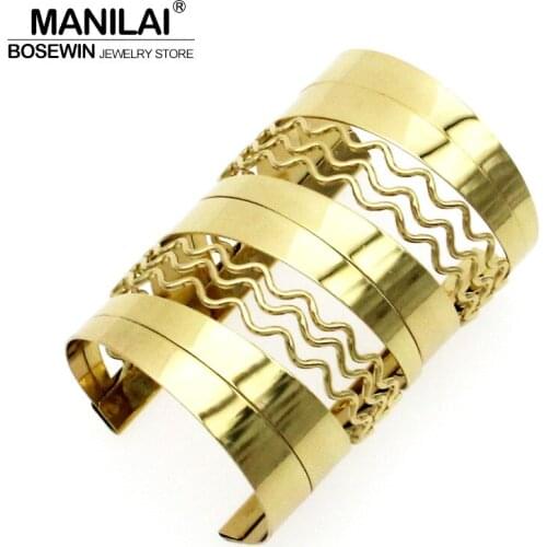 MANILAI Fashion Women Charm Bracelets Wavy Alloy Open Big Cuff Bangles Statement Jewelry Pulseiras