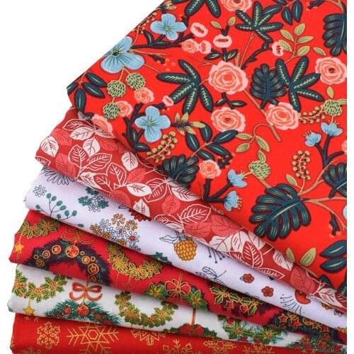 6pcs 39*48cm Red Small Floral Leaf Snowflake Christmas Series Cotton Fabric DIY Patchwork Cloth Set