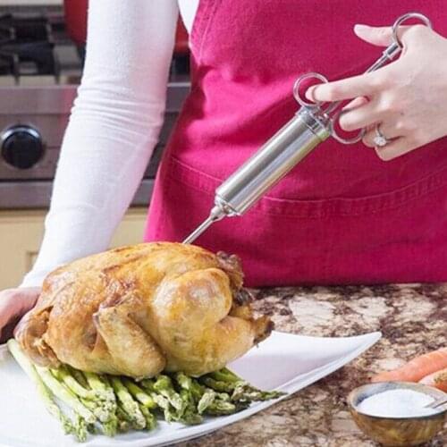 Stainless Steel Seasoning Turkey Syringe Meat Syringe Marinade Injector BBQ Tools