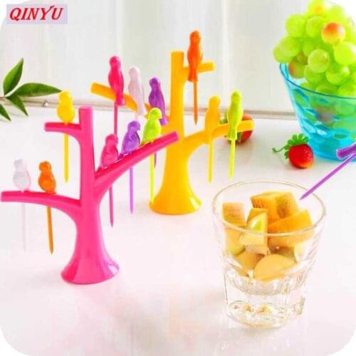 New Toothpick Fruit Tool Cartoon Party Fork Tableware Dinnerware Set Kitchen Gadget Bird Tree Birdie Fruit Fork 5ZCF414