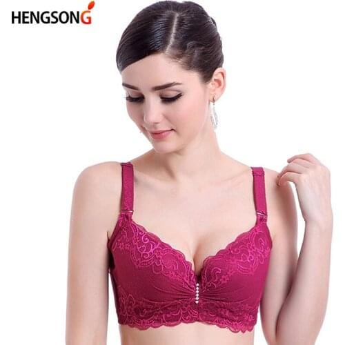 New Women elegant underwear plus size adjustable push up side gathering 3/4 half cup sponge steel bra c cup e cup thin lace bras