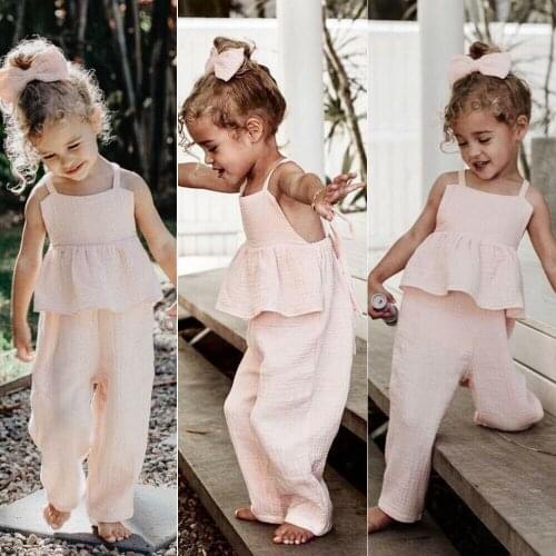 1-6Y Kids Baby Girls Clothes Cotton Linen Ruffle Romper Sleeveless Backless Jumpsuits Wide Leg Pants Trousers Summer Clothing