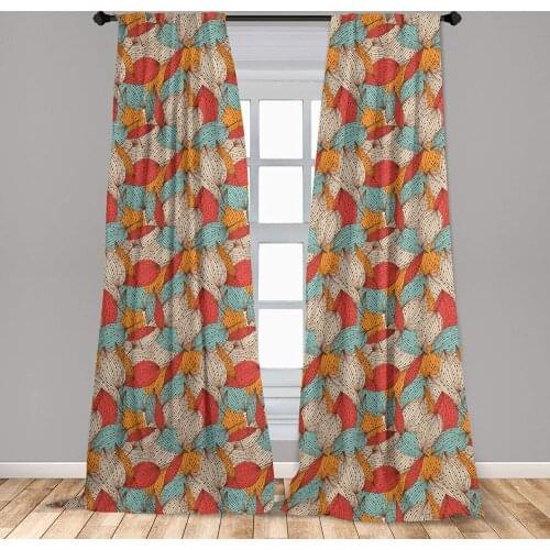 Autumn Curtains Doodle Art Style Mix of Leaf Motifs in Retro Colors Romantic Autumn Season Theme Window Curtains for Living Room