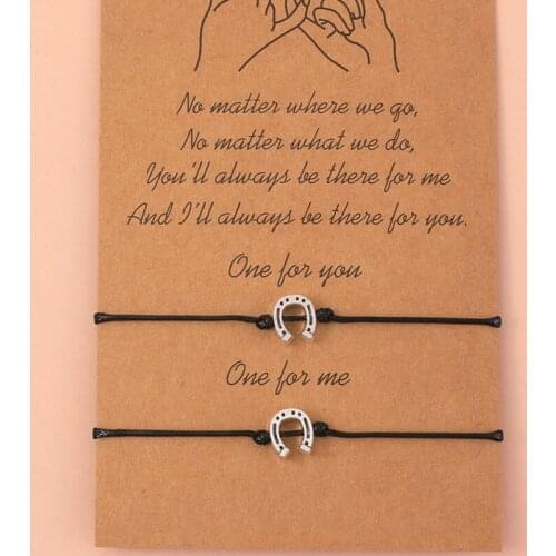 2pcs/set Lucky Horseshoe String Horse Hoof Charm Braided Bracelets Adjustable For Women Men Wish Jewelry Couple Lover Gift