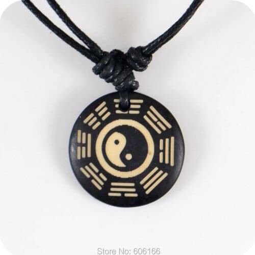 The eight trigrams Tai Chi Yin & Yang bone resin Pendant Amulet Necklace Lucky Gift Tribal Fashion Jewelry