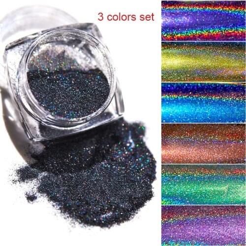 RU Warehouse 3pcs/set Holographic Powder on Nails Laser Silver Glitter Chrome Nail Powder Shimmer Gel Polish Flakes Pigment