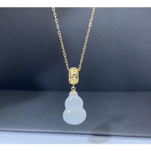 SHILOVEM 18k yellow gold natural white Jasper pendants Christmas Gift fine Jewelry plant wedding no necklace mymz111699hby