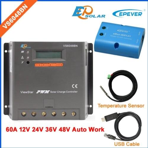 24V solar regulator PWM EPEVER Solar portable controller VS6048BN 60A 60amps Wifi eBOX and USB cable connect with PC EPsolar