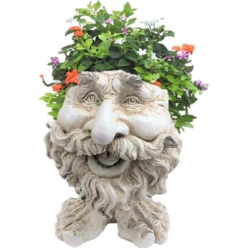 The Face Statue Planter Resin Funny Face Figurine Plant Pot Creative Art Spring Decorations Desktop Organizer Garden Supplies L