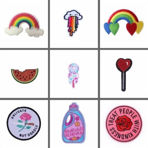 Embroidered Patches For Clothing Cute Diy Patch Rainbow Iron On Patches On Clothes Sewing Applique Jacket Patch Stripe Sticker
