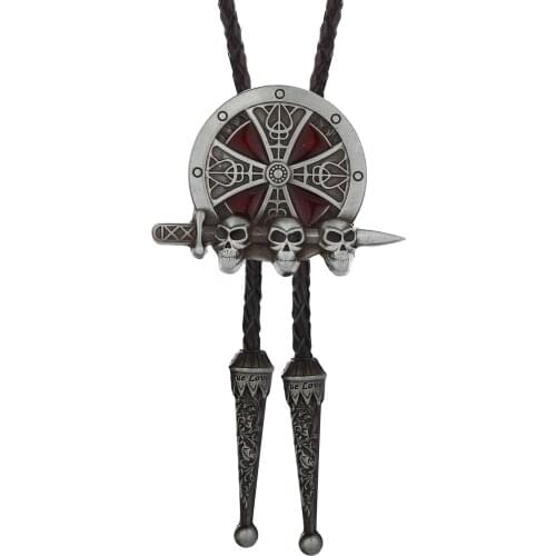 Western cowboy Bolo tie ghost head zinc alloy leather collar rope birthday banquet wedding gift
