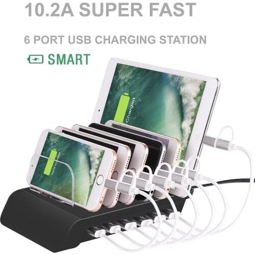 6-Port USB Charging Station Dock - Fast Charge Docking Station for Multiple Devices - Multi Device Charger Organizer
