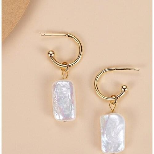 ELESHE Simple Square Pearl Dangle Earrings Fashion Temperament 925 Sterling Silver Gold Color Hoop Earrings Jewelry Wholesale