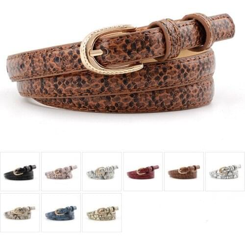 Women Leather Belt Snakeskin Python 1.4cm Wide Narrow Thin Silver Buckle Snake Ladies Jeans Dress Belt Waistband