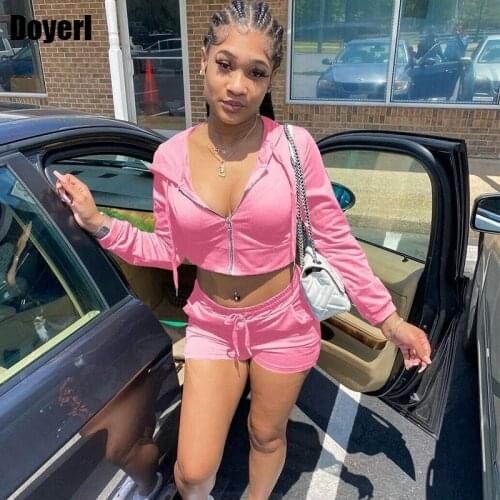 Hoodie Tracksuit Women 2 Piece Set Fitness Plain Long Sleeve Zip Up Crop Top Sweatshirts + Shorts Sweatsuit Women Set Activewear