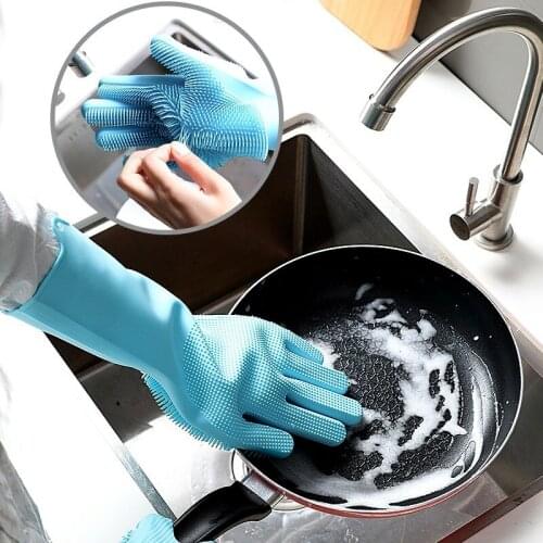 1Pair Silicone Kitchen Cleaning Gloves Magic Silicone Dish Washing Glove for Household Scrubber Rubber Kitchen Clean Tool