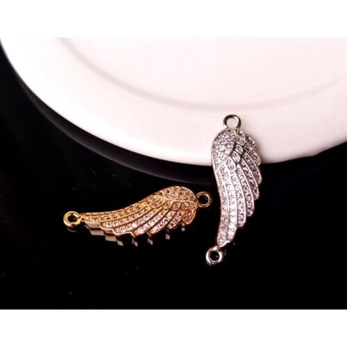 10 Pieces CZ crystal Wing Double Bails Charm CZ zircon Micro pave Connector Jewelry Finding DIY Bracelet necklace making C143
