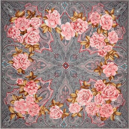 100*100cm TOP Silk superior Flower Floral Scarves Women Foulard Square Hijab Scarf Ladies Shawl wrap muffler pareo female hijab