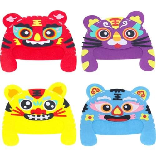 2Pcs/set Lion Dance on-woven Fabric Handmade DIY Hat Toy Kindergarten Children Arts And Crafts Headwear Toys New Year Gifts