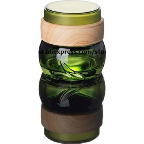 50G green glass cream jar with wooden shape lid included for night cream/eye cream/essence/moisturizer/hair wax/mask packing