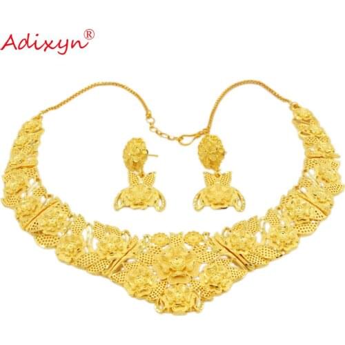 Adixyn Luxury Choker Chain Earrings for Women Girls Gold Color Jewelry African Arab Party Gifts N12307