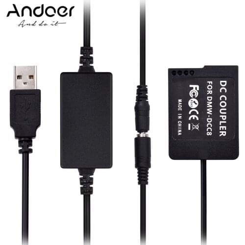 Andoer DMW-DCC8 USB Power Kit DC Coupler Dummy Battery Replace of DMW-BLC12 Battery for Lumix DMC-FZ200 for DMW-AC8 AC Adapter