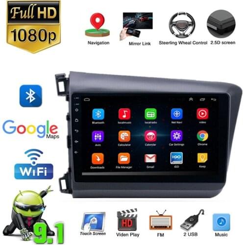 Android 9.1 Car Stereo Radio Wifi Multimedia Video MP5 Player GPS Navigation 9" 1+16GB For 2012-2015 Honda Civic Head Unit 2 Din