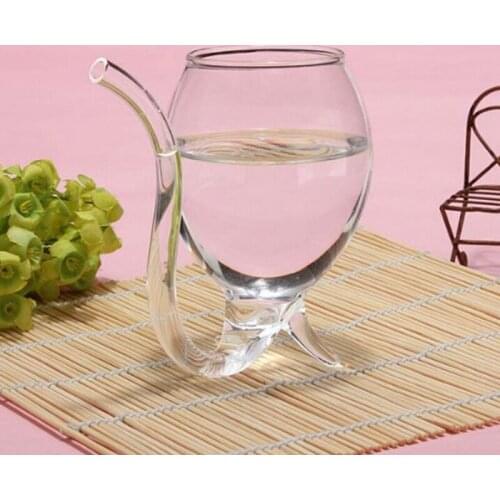 Free shipping New Wine Glass Cup Whiskey Glass With Drinking Tube Straw Clear 300ml SH29
