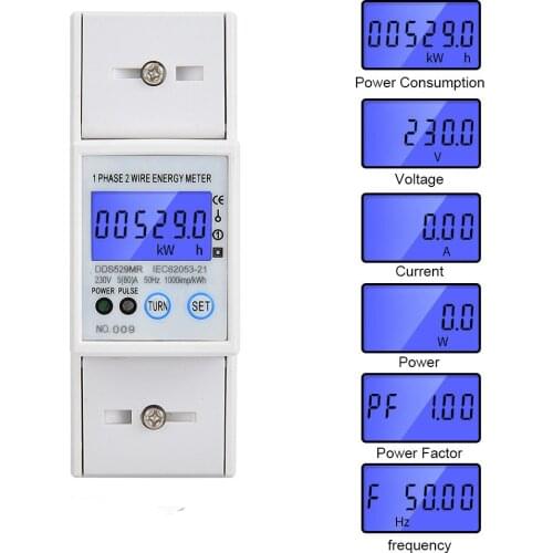 DDS529MR 1 Phase Two Wire Energy Meter LCD Digital Display DIN Rail Power Meter with RS485 Electric kWh Meter