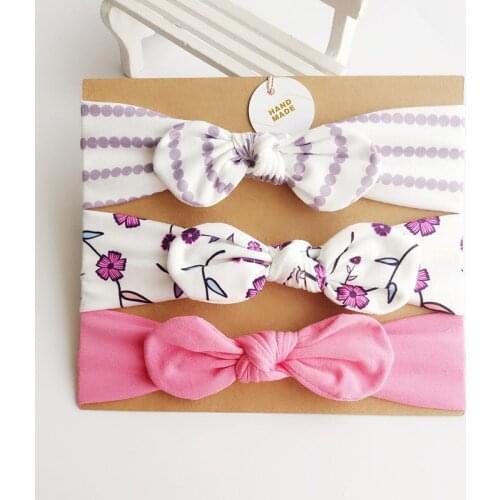 3pcs/lot Kids Head Band Cotton Bow Girls Hair Accessories Rabbit Ear Baby Turban Bowknot Elastic Hairband Headwear Drop Shipping