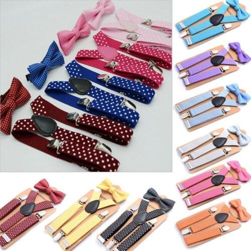 Elastic Adjustable Kids Boys Girls Baby Straps Suspenders Braces Bow Tie Set For Tuxedo Wedding Suit Party