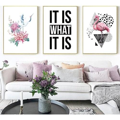 Flamingo Chrysanthemum Crane Canvas Poster Nursery Animal Wall Art Print Painting Nordic Picture Children Bedroom Home Deocr