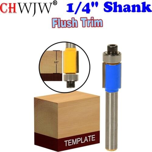 1pcs 1/4" Shank 1/4*3/8*13.5mm Flush Trim Router Bits for wood Lengthened Trimming Cutters with bearing woodworking tool endmill