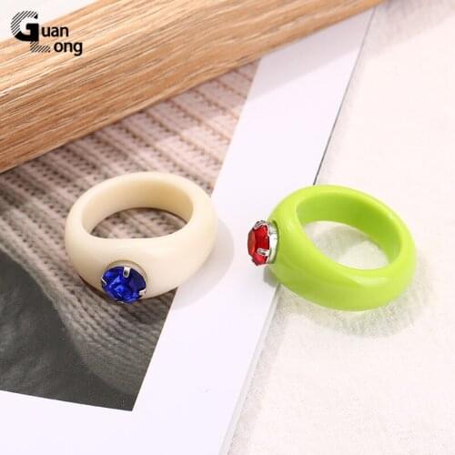 GuanLong Resin Rhinestone Finger Ring For Teen Girls Vintage Accessories Engagement Womens Rings Minimalist Crystal Ring Female