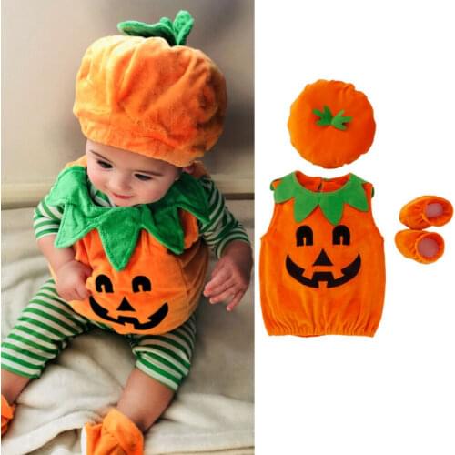 Halloween Kids Baby Girl Boy Pumpkin Tops Hat Outfit Party Fancy Clothes Costume