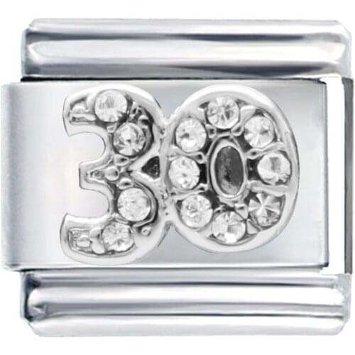 Stainless Steel Jewelry Classic 9mm modular Italian links silver plated crystal number 30 Italian charms bracelet fit Zoppini