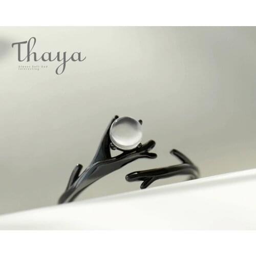 Thaya Original Moonlight Forest Design Finger Ring Moonstone Gemstone s925 Silver Black Branch Ring for Women Elegant Jewelry