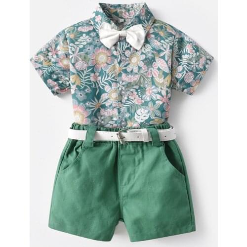 Malapina Newborn Boys Gentleman Clothes Outfit Suit Set with Tie Bow Hat+Flower Printed Romper+Shorts Belt Infant kids Clothing