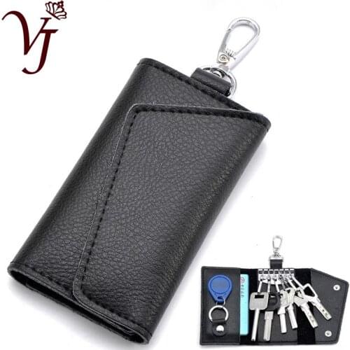 Fashion Simple Key Holder Genuine Leather Wallet Unisex Solid Key Wallet Organizer Bag Car Housekeeper Wallet Card Holder