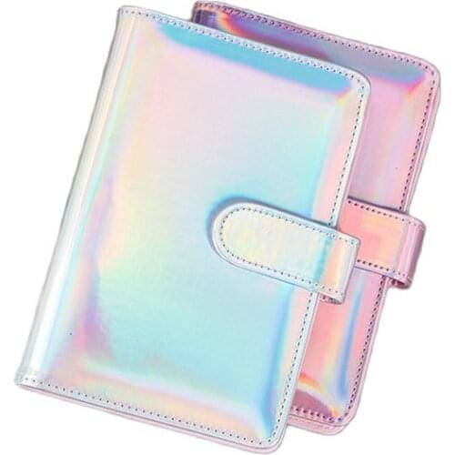 Laser PU Leather DIY Binder Notebook Kawaii Pink Planner Scrapbook Gift Soft Cover Creative School Supplies Journal Diary