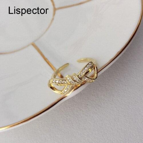 Lispector 925 Sterling Sliver Cute Zircon Bowknot Ring for Women Plating Gold Knotted Open Ring Party Female Jewelry Couple Gift