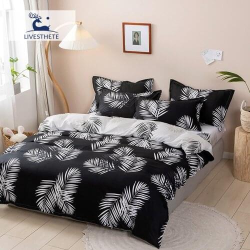 Liv-Esthete Nordic Bedding Set Leaf Duvet Cover Fitted Sheet Elastic Band Home Decor Double Adult Family Size Corners Bedspread