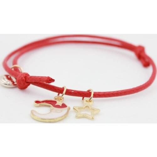 Fashion Handmade Adjustable Size Gold Color Moon and Star Rose Gold Smile Alloy Charms Bracelet Lucky Red Rope Bracelet BZB1013