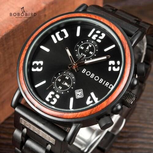 BOBOBIRD Men Watch Wood Date Display Luxury Stylish Business Watches Luminous Hand Chronograph erkek kol saati V-S26