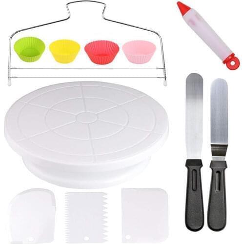 12Pcs Cake Supplies Layered device Line Cake Turntable Decorating Pen Icing Smoother Coupler Baking Cup Set
