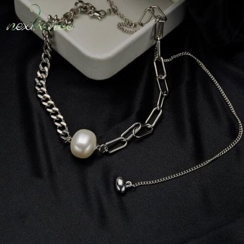 Nextvance Simplicity Pendant Stainless Steel Necklace Thick NK Chain Pearl Necklaces Women Charm Valentines Day Jewelry Gift